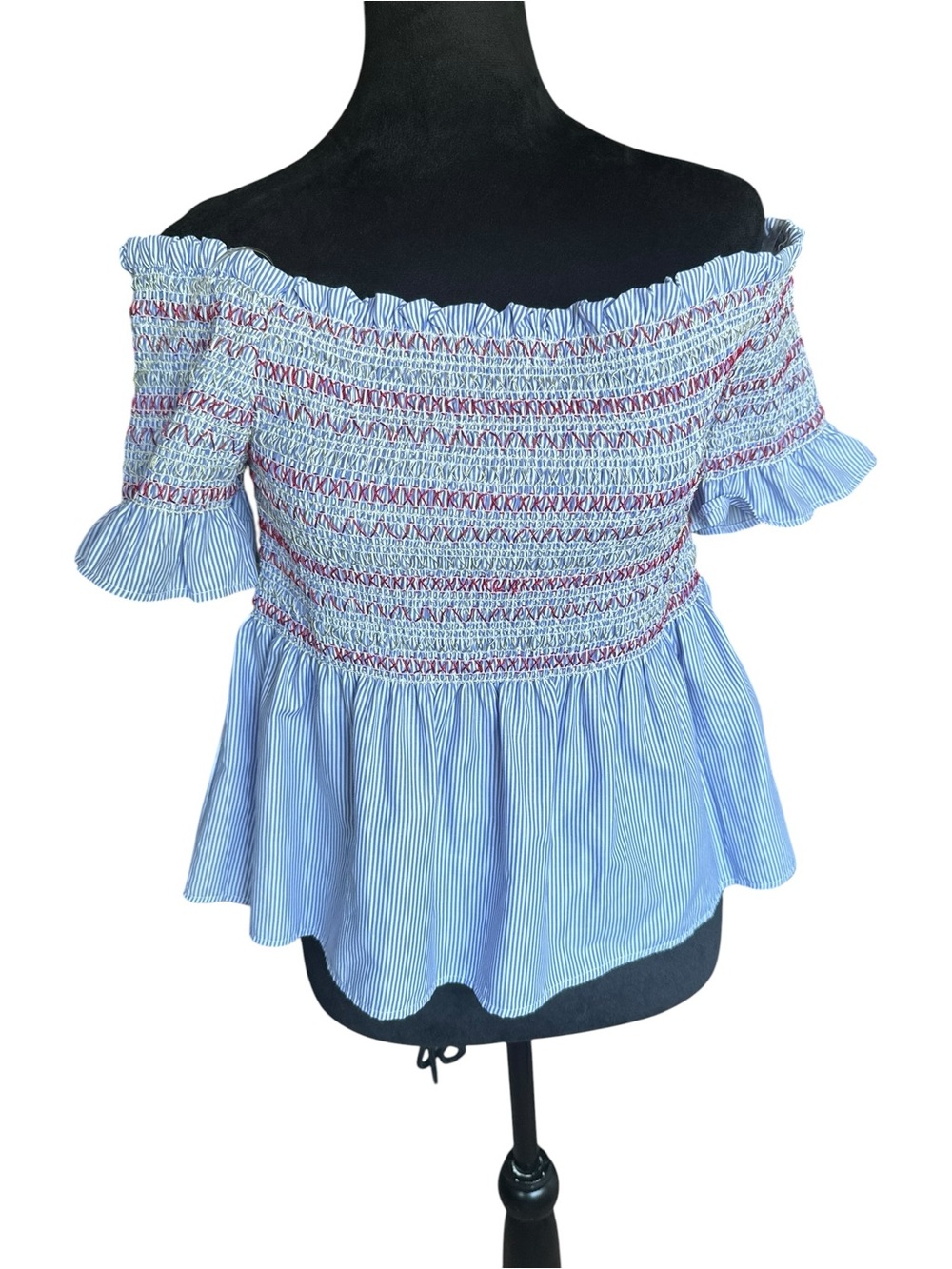 Style Envy Smocked Off Shoulder Ruffle Peplum Babydoll Top Women’s XL